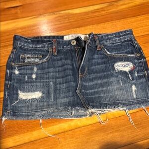Denim Mini Skirt with Distressed Details
